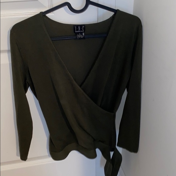 Macy’s I.N.C Olive Green V-neck  sweater S - Picture 3 of 10